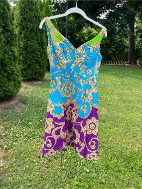 Amazing Vintage Malihini Hawaii dress. Bright Multicolor Dress. Versace colors!